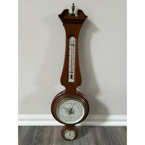 Vintage Airguide Mahogany Banjo Style Wall Barometer Weather Station Thermometer